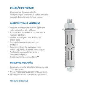 Chumbador 3/8" x 80mm CBN 38080 Nylon Com Prisioneiro