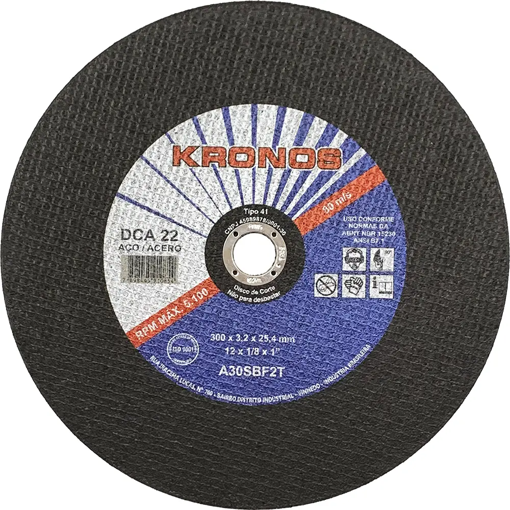 Disco de Corte em Aço 12" (300mm) Kronos DCA 22, Furo de 1"