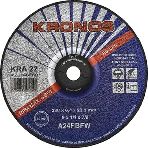 Disco de Desbaste em Aço 9" (230mm) Kronos KRA 22, Furo de 7/8"