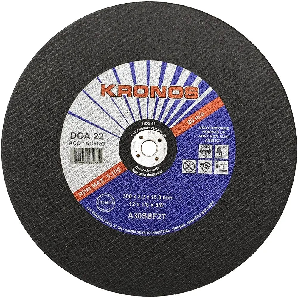 Disco de Corte em Aço 12" (300mm) Kronos DCA 22, Furo de 5/8"