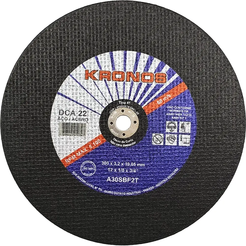 Disco de Corte em Aço 12" (300mm) Kronos DCA 22, Furo de 3/4"