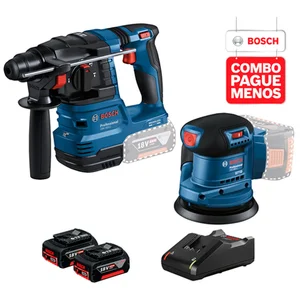 Combo Bosch 18v - Martelete Perfurador GBH 185-LI e Lixadeira Roto Orbital GEX 185-LI + Kit Baterias