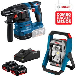 Combo Bosch 18v - Martelete Perfurador GBH 185-LI e Refletor / Lanterna GLI 18V-2200C + Kit Baterias