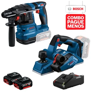 Combo Bosch 18v - Martelete Perfurador GBH 185-LI e Plaina GHO 185-LI + Kit Baterias