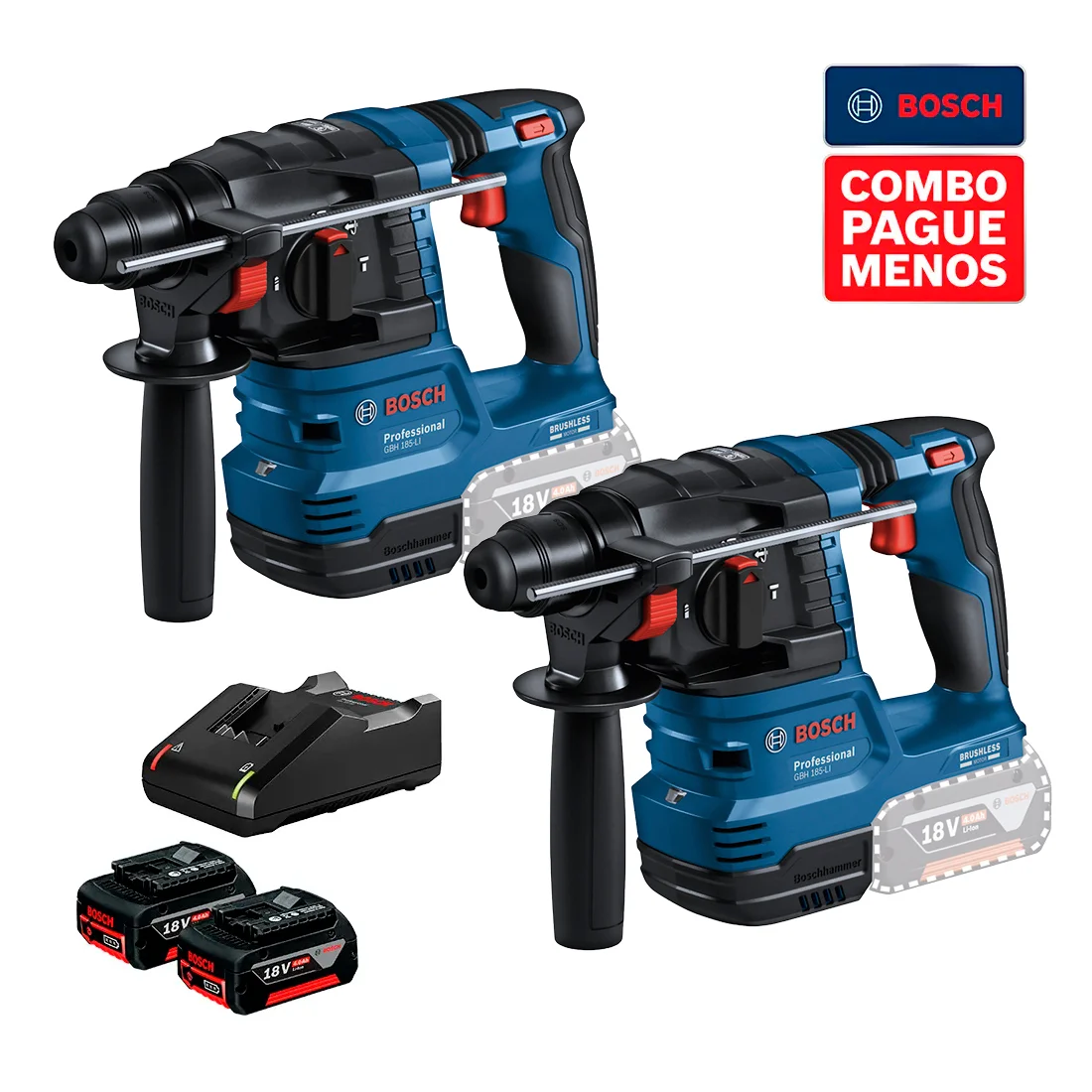 Combo Bosch 18v - 2 Marteletes Perfurador GBH 185-LI + Kit Baterias