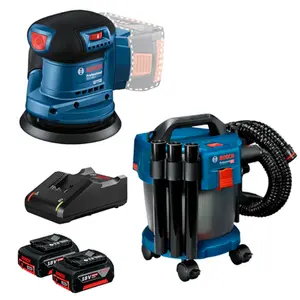 Combo Bosch 18v - Lixadeira Roto Orbital GEX 185-LI e Aspirador de Pó GAS 18V-10L + Kit Baterias