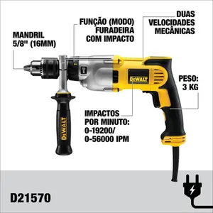220v, Furadeira de Impacto 5/8" Dewalt 1300w Com Maleta D21570K