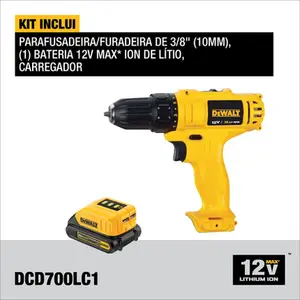 Parafusadeira e Furadeira 3/8" (10mm) Dewalt 12v C/ 1 Bateria DCD700LC1BR