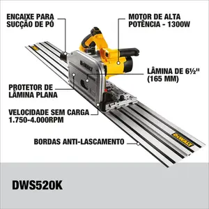 220v, Serra Circular de Trilho 6.1/2" 1300w Dewalt DWS520K