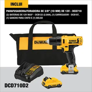 Parafusadeira e Furadeira 3/8" (9.52mm) Dewalt 12v DCD710D2-BR