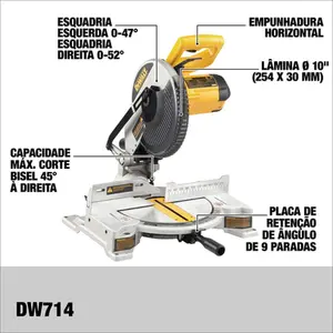 220v, Serra de Meia Esquadria 10" (254mm) Dewalt 1650w DW714