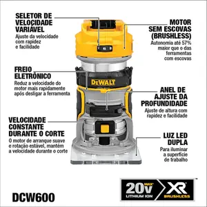 Tupia Compacta 1/4" (6.35mm) Dewalt 20v S/ Bateria DCW600B