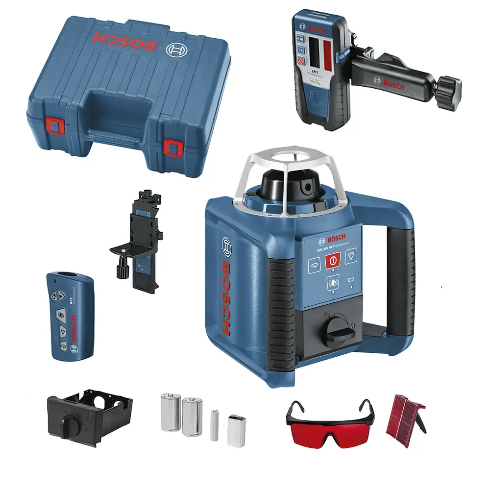 Kit Completo Nivel a Laser Rotativo 300 Metros Bosch GRL-300 HV Com Maleta