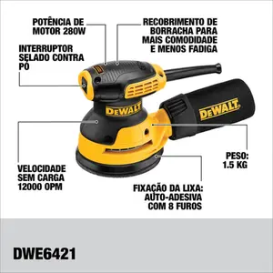 220v, Lixadeira Roto Orbital 5" Dewalt 280w DWE6421