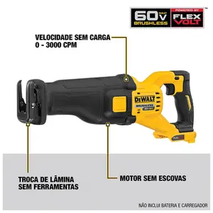 Serra Sabre Motor Brushless Dewalt 60v FlexVolt S/ Bateria DCS389B-B3