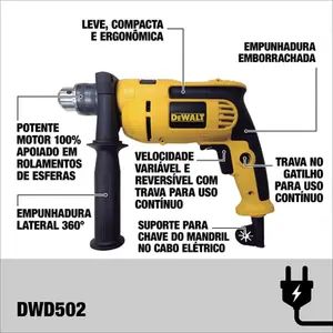 220v, Furadeira de Impacto 1/2" Dewalt 710w VVR Com Maleta DWD502K