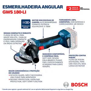 Esmerilhadeira Bosch GWS 180 5" Pol. 18v Com 2 Baterias e Carregador