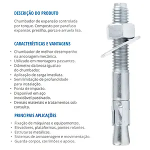 Chumbador PBA Âncora 3/8'' x 3'' Pol. Com Porca e Arruela