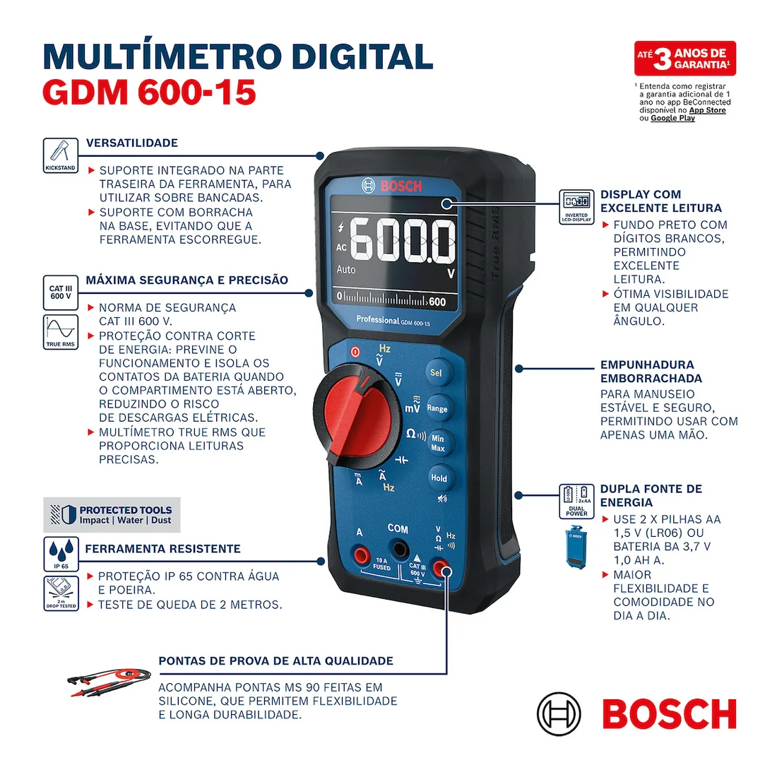 Informações técnicas do produto Multímetro Digital GDM 600-15 Bosch
