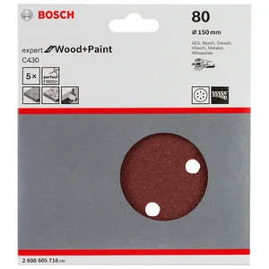 Disco de Lixa 150 mm Bosch Com Velcro Grão 080 Vermelho Com 5 Peças