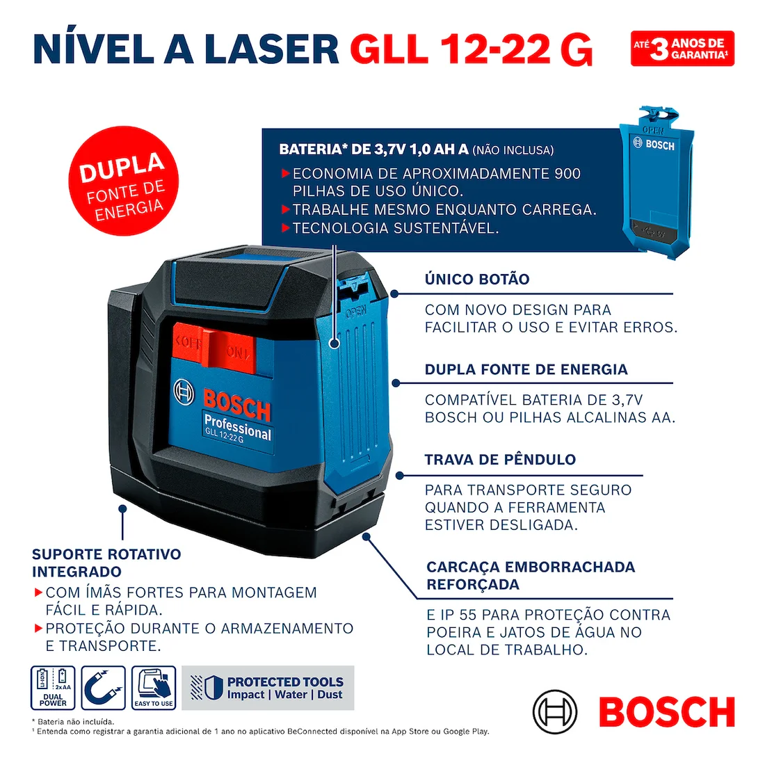 Específicações do produto Nível a Laser GLL 12-22 G Verde Bosch