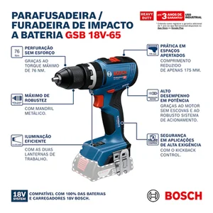 Parafusadeira e Furadeira de Impacto 18V GSB18V-65 Bosch