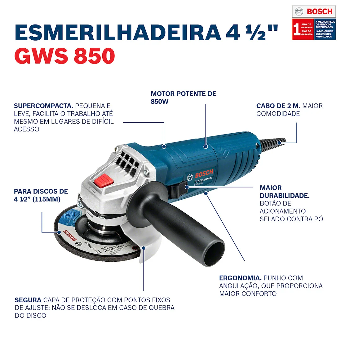 Combo Esmerilhadeiras GWS 850 + GWS 2200-180 220V Bosch