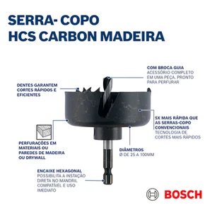 Serra Copo Para Madeira 100 mm Aço Carbeto Bosch 2608594285