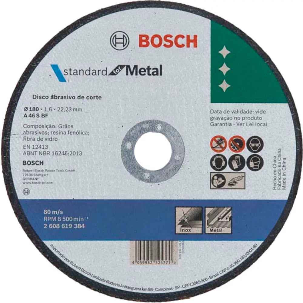 Disco de Corte 7" (180mm) Bosch Para Ferro e Inox - Standard