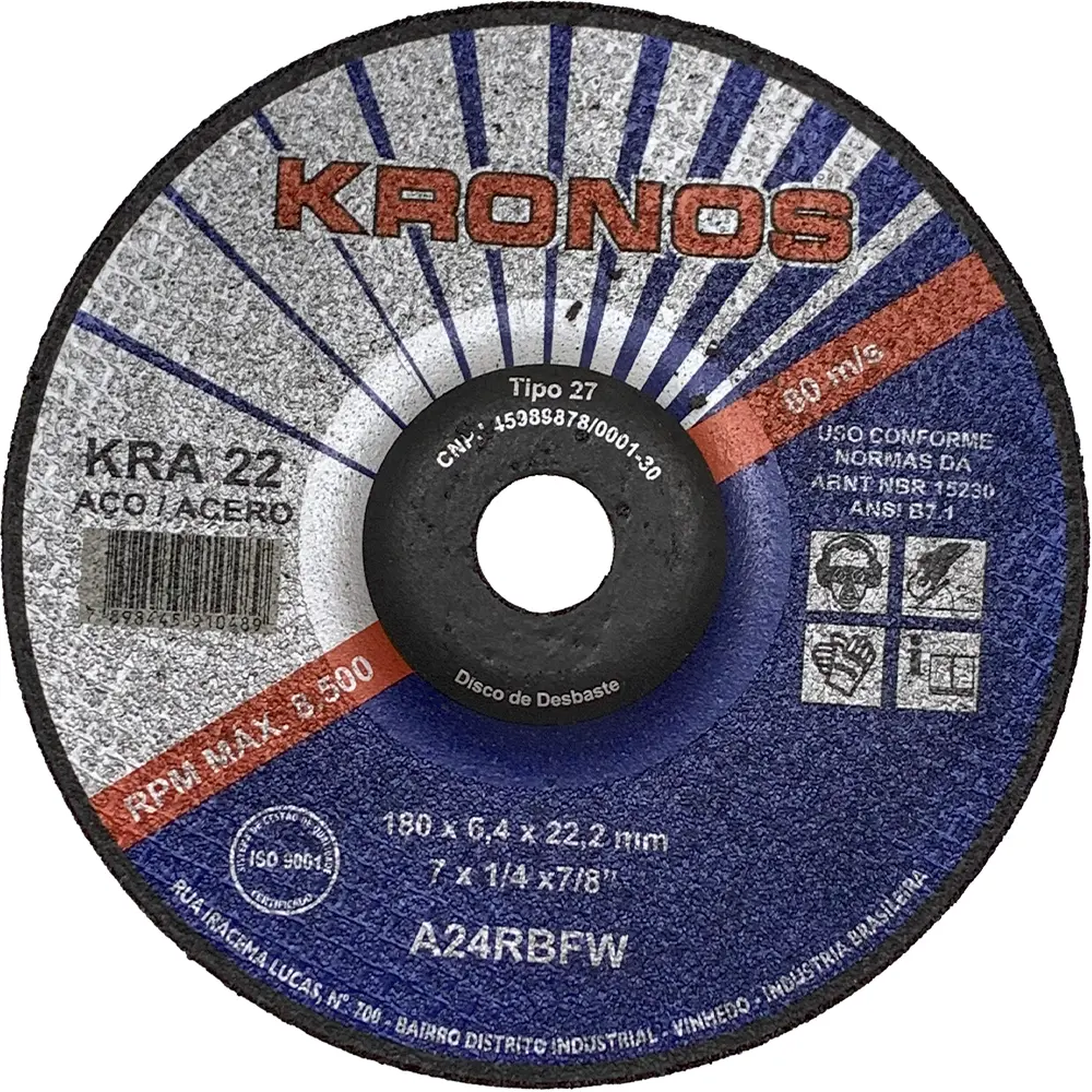 Disco de Desbaste em Aço 7" (180mm) Kronos KRA 22, Furo de 7/8"