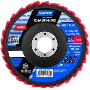 Disco Flap Médio Vermelho Vortex Rapido Prep 115 x 22mm Norton