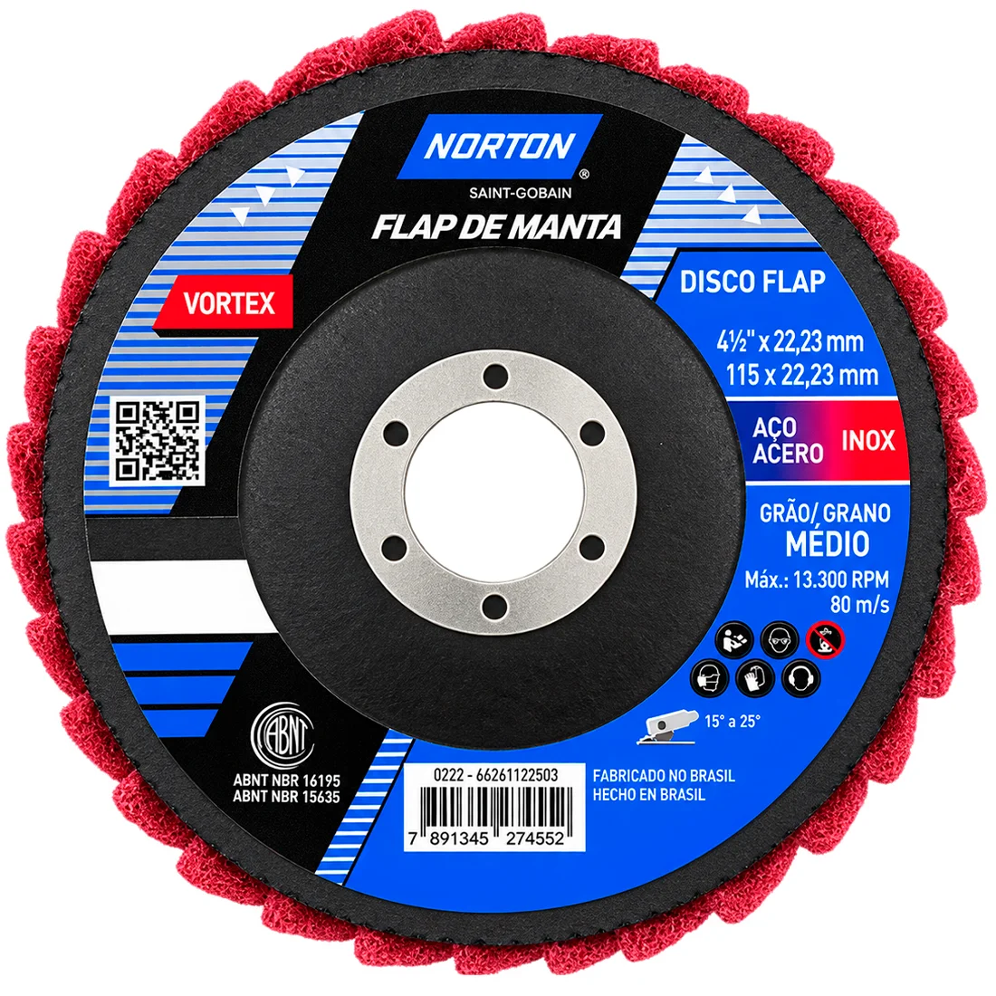 Disco Flap Médio Vermelho Vortex Rapido Prep 115 x 22mm Norton