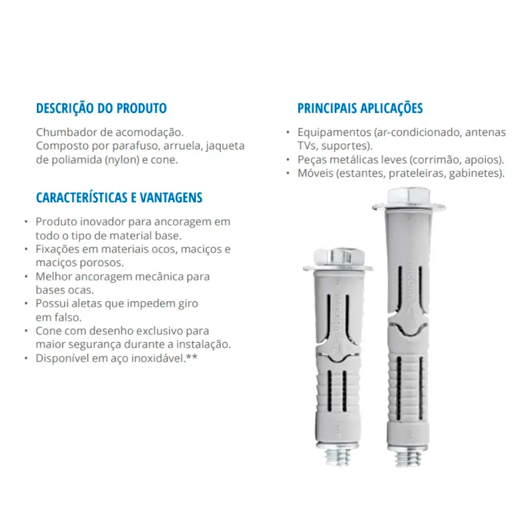 Chumbador 3/8" x 2.1/2" Pol. CBN 38212 Nylon Com Parafuso