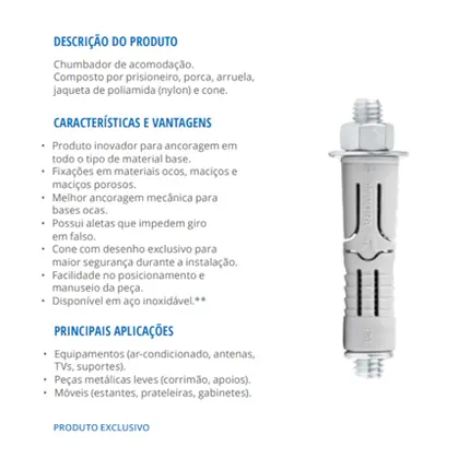 Chumbador 1/4" x 90mm CBN 14090 Nylon Com Prisioneiro