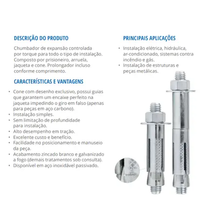 Chumbador 3/4" x 145mm CBA-C34145 Com Prisioneiro