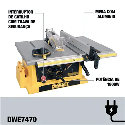 220v, Serra Circular de Bancada / Mesa 10" Dewalt 1800w DWE7470
