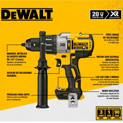 Parafusadeira e Furadeira de Impacto 1/2" Dewalt 20v S/ Bateria DCD996B