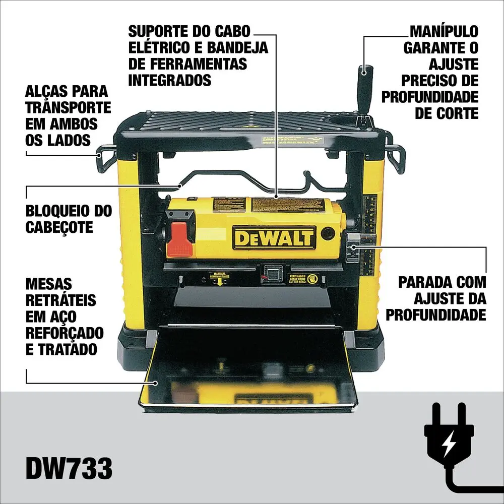 220v, Plaina Desengrossadeira Portátil Dewalt 1.800w DW733
