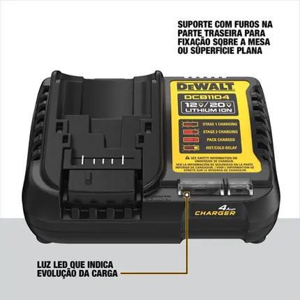 Bivolt, Carregador Rápido de Baterias Dewalt 12v e 20v MAX DCB1104