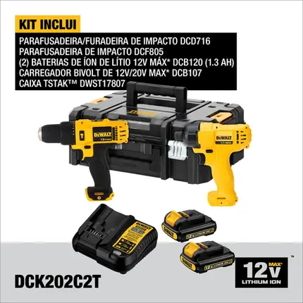 Combo Paraf. Furadeira de Impacto e Paraf. de Impacto 12v Dewalt DCK202C2T