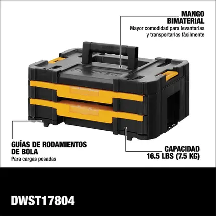 Caixa Organizadora TSTAK Nº4 Dewalt 16.5" C/ 2 Gavetas DWST17804