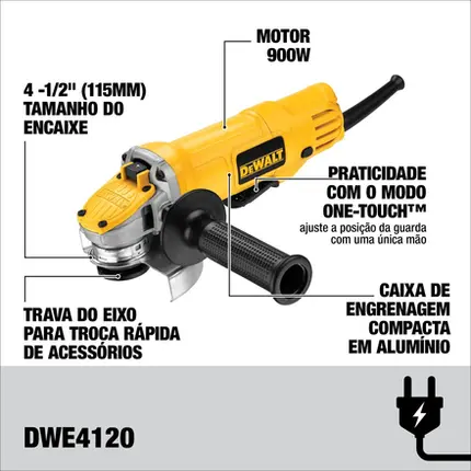 110v, Esmerilhadeira 4.1/2" (115mm) Dewalt 900w DWE4120BR