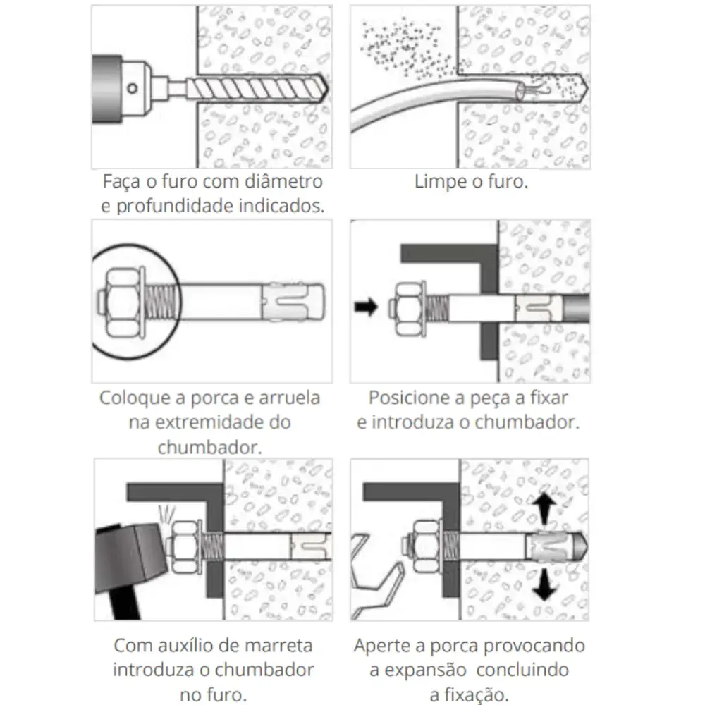 Chumbador PBA Âncora 3/8'' x 3'' Pol. Com Porca e Arruela