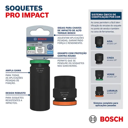 Jogo de Soquetes de Impacto 1/2" Com 7 Peças Bosch 2608003032
