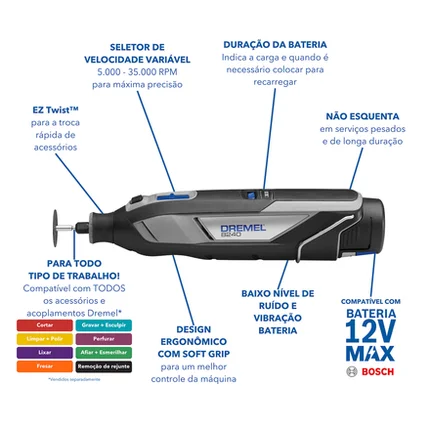 Micro Retífica Dremel 8240 a Bateria com 2 Baterias e Carregador