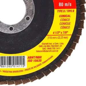 Disco de Flap 115mm Starrett Grão 60 em Fibra de Vidro Cônico