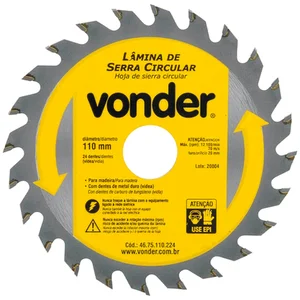 Lâmina de Serra Circular Vonder 110 mm x 20 mm Com 24 Dentes de Metal Duro
