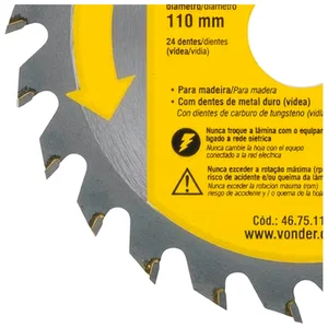 Lâmina de Serra Circular Vonder 110 mm x 20 mm Com 24 Dentes de Metal Duro