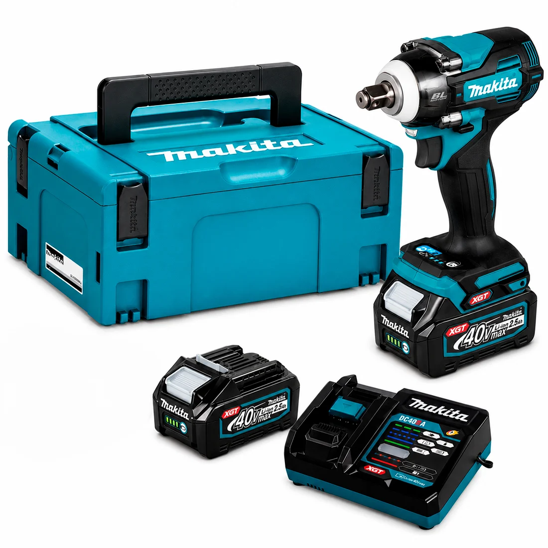 Chave de Impacto a Bateria 1/2" Makita TW004GD201 Com 2 Baterias 40v Max XGT